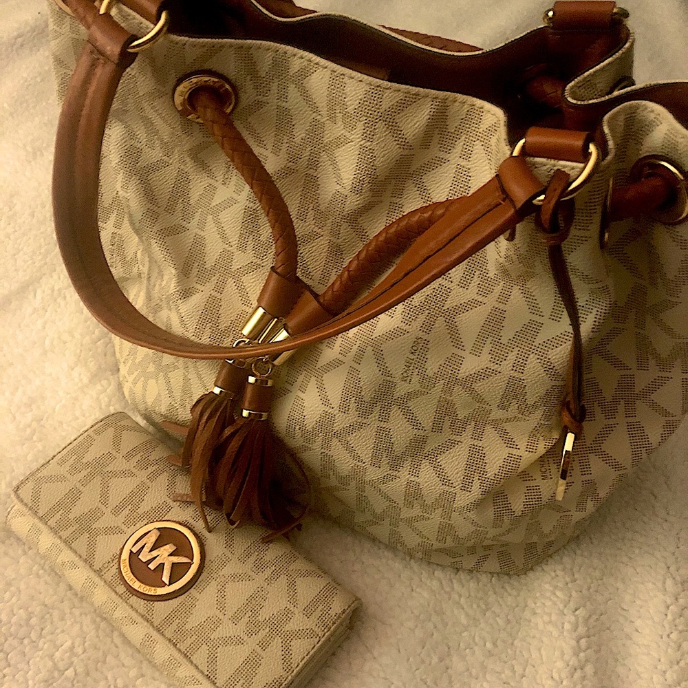 Michael Kors MK logo hobo bag and wallet
